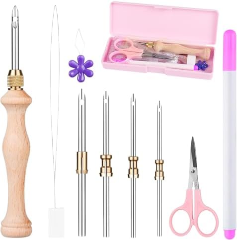 Punch Needle Tool with 5 Needles and Storage Box,Adjustable Needle Punch by Cheloment