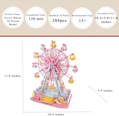Ferris Wheel 3D Wooden Assembly Puzzle Building Model Kit for Adults - Image 2