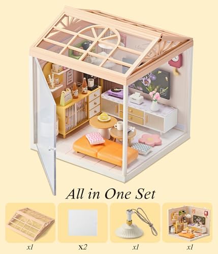 Modern Living Room DIY Miniature House Kit with Roof & LED Light, Stackable & Connectable Dollhouse Kit with Dustproof Door, Creative DIY Crafts Building Toy Gift for Adults Teens - Image 5