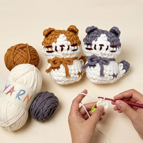 JueRum Cat Crochet Kit for Beginners – Step-by-Step Video Tutorials for Every Round, 40% Extra Easy Yarn, Complete Amigurumi Starter Kit for Adults & Teens, Perfect Beginner Crochet Gift by JUERUM