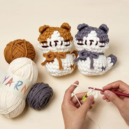 JueRum Cat Crochet Kit for Beginners – Step-by-Step Video Tutorials for Every Round, 40% Extra Easy Yarn, Complete Amigurumi Starter Kit for Adults & Teens, Perfect Beginner Crochet Gift by JUERUM