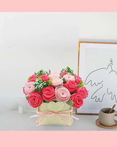 BAZIMA ALICE DIY Felt Flower Kit - Pink Rose Bouquet Kit, Floral Gifts - Arrange Pre-Cut Flowers and Foliage - Image 6