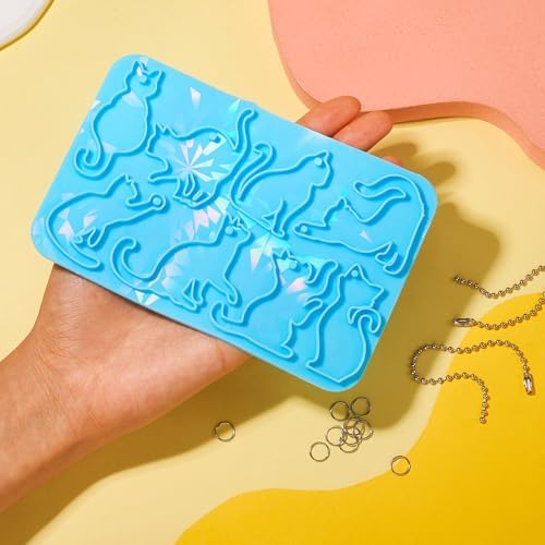Cat Silicone Molds for Halloween Cute Cat Kitten Keychain Resin Molds Pet Kitten Cabochons Silicone Mold with 20pcs Bails and 20pcs Jump Rings for DIY Earrings Jewelry Making Supplies - Image 6