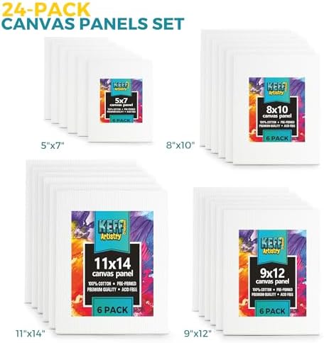 KEFF 24-Pack  Canvas for Painting, 6 of 5x7, 8x10, 9x12,11x14 Painting Canvas Boards, Art Supplies for Adults & Kids - 100% Cotton Primed Canvases for Painting Acrylic, Oil, Watercolor - Image 6