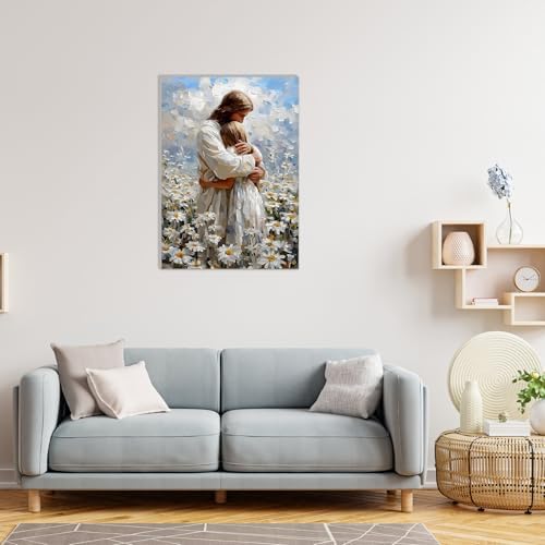 MAXBYE Framed Paint by Numbers Kit for Adults, Canvas Painting by Number Jesus Hugging Women Christian with Wooden Easel, DIY Acrylic Craft Art Kits for Beginners Gift Home Wall Decor10×14 in - Image 4