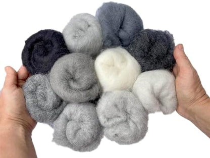 The Felt Box Gray Wool Batts for Needle Felting – 100g (3.5oz) Assorted Shades – Natural Sheep Fiber for Core & Detail Felting, Wet Felting, Crafts & DIY Projects by TheFeltBoxNeedleFelting
