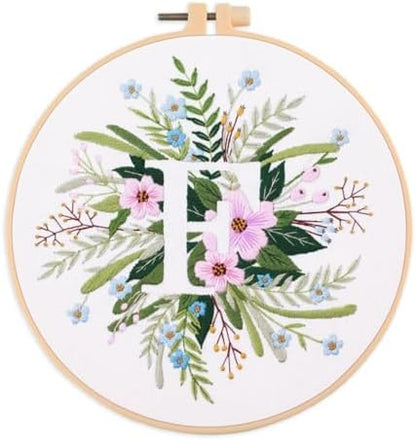 Abillyn Embroidery Starter Kit English Letter F and Flowers Stamped with Printed Pattern Cross Stitch Embroidery Kits (Letter F) by Abillyn