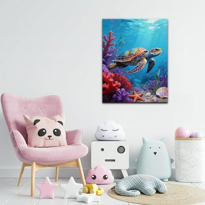 Ocean Paint by Numbers Kit for Adults, Sea Turtle Swimming in Deep Coral Reef Adult Paint by Number Kits, Marine Life Painting by Numbers Canvas, DIY Arts and Crafts for Home Decor, 16x20 Inch - Image 3