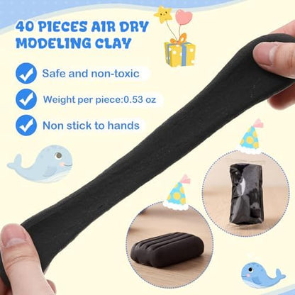 VioraWhite 40 Pcs 21 oz Air Dry Clay Bulk Modeling Clay,Black - Image 2