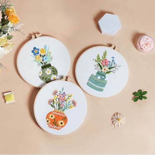 GLTAYLMY 3 Pack Embroidery Starter Kit with Pattern, Stamped Cross Stitch Kits for Beginners Adults with Embroidery Hoop and Instructions, Hand Embroidery Kit - Image 6