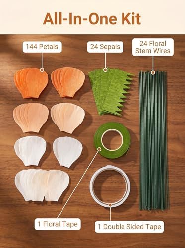 Mybbshower Crepe Paper Flower DIY Making Kit, Icelandic Poppy, Assorted Colors Peach White Orange 24 Count - Image 3