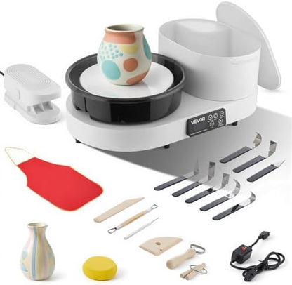 VEVOR Pottery Wheel for Adults, 11" Aluminum Turntable, 450W Electric Table Top Pottery Wheel with Foot Pedal, 30-300 RPM Adjustable Speed, Aluminum Body, for Beginners, DIY Clay Art Craft, White by VEVOR