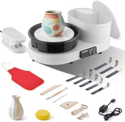 VEVOR Pottery Wheel for Adults, 11" Aluminum Turntable, 450W Electric Table Top Pottery Wheel with Foot Pedal, 30-300 RPM Adjustable Speed, Aluminum Body, for Beginners, DIY Clay Art Craft, White by VEVOR