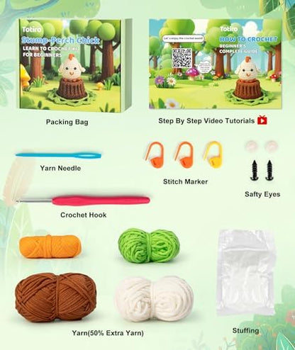 Totiro Crochet Kit for Beginners, Chicken Amigurumi Starter Kit, Easy DIY Craft Set with Step-by-Step Video Tutorials, Coaster Crochet Pattern Learning Kit for Teens Adults Birthday Gift - Image 4