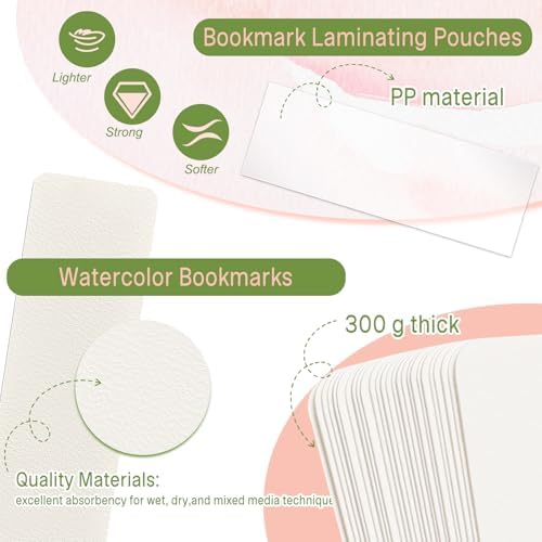 50 Pcs Watercolor Bookmarks & 50 Pcs Bookmark Laminating Pouches 1.9 x 5.9 inch Blank Bookmarks to Decorate,Watercolor Cards for Paint, Photos, Gift - Image 3