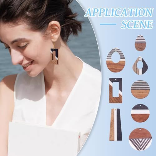 FASHEWELRY 16Pcs Resin Wooden Earring Pendants Vintage Stripe Teardrop Resin Walnut Wood Statement Pendants for Jewelry Making - Image 4