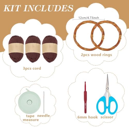 ACRNIGHEET Crochet Bag Kit for Adults Coffee Colored Handbag Crochet Kit for Beginners Knitting Purse Starters Set DIY Craft Making Kit with Step-by-Step Instructions and Video Guidance - Image 2