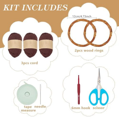 ACRNIGHEET Crochet Bag Kit for Adults Coffee Colored Handbag Crochet Kit for Beginners Knitting Purse Starters Set DIY Craft Making Kit with Step-by-Step Instructions and Video Guidance - Image 2
