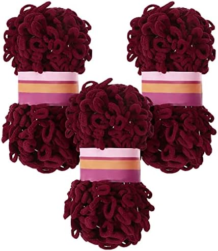 3 Rolls Finger Blanket Yarns Puffy Loop Yarn Soft Crochet Fluffy Finger Knitting Chunky Hand Woven Fluffy for DIY Knitting Crafts(Cherry Red) by Nuanchu