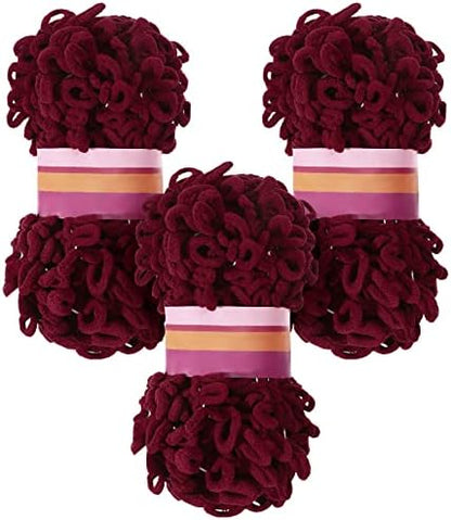 3 Rolls Finger Blanket Yarns Puffy Loop Yarn Soft Crochet Fluffy Finger Knitting Chunky Hand Woven Fluffy for DIY Knitting Crafts(Cherry Red) by Nuanchu