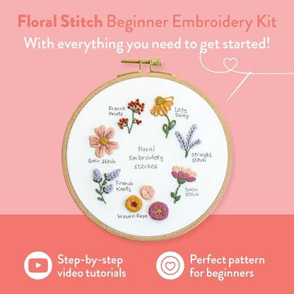 Clever Poppy Floral Stitch Sampler Beginner Embroidery Kit – Easy Embroidery Kit for Beginners with Hoop, Thread & Patterns – Hand Embroidery Kit for Adults and Teens – Complete Embroidery Starter Kit - Image 2