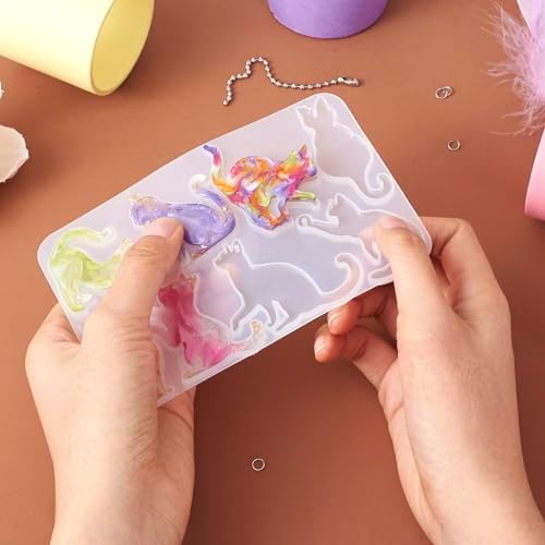 1 Set Kitten Cat Silicone Molds Cute Cat Paw Resin Molds Pet Kitten Cabochons Silicone Mold with 20pcs Ball Chains and 20pcs Jump Rings for DIY Earrings Keychain Jewelry Making Supplies - Image 5