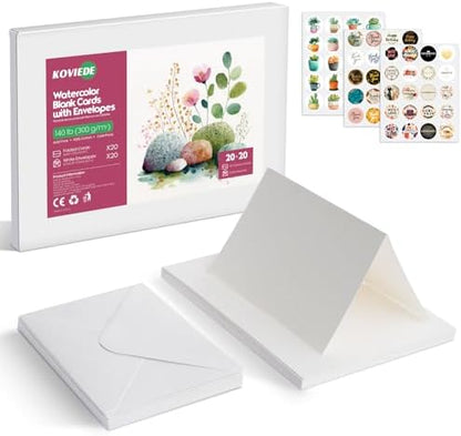 KOVIEDE 20 Pack Foldable Blank Watercolor Cards with Envelopes 4" x 6" by KOVIEDE