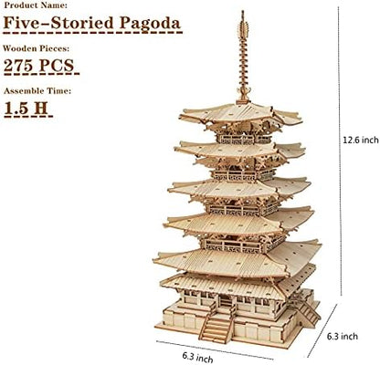 ROBOTIME 3D Puzzle Wooden Craft Kits for Adults DIY Model Building Kit Best Gift for Kids (Five-Storied Pagoda) - Image 3