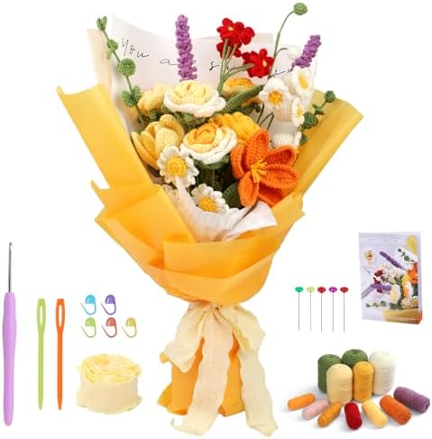 Iuuidu Crochet Kit for Beginners, Flower Bouquet Crochet Kit Rose by Iuuidu