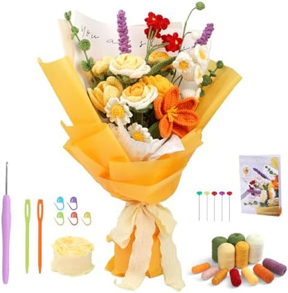 Iuuidu Crochet Kit for Beginners, Flower Bouquet Crochet Kit Rose by Iuuidu