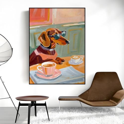 Dog Coffee Paint by Numbers Kit for Adults Framed Canvas, Frameworkless - Image 6