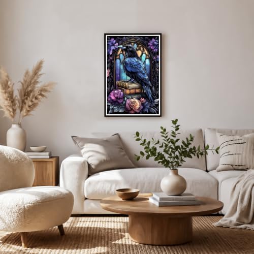 NXIKYO Framed Blue Raven Paint by Numbers Kit for Adults Beginner, Gothic Books Easy Paint by Numbers Canvas with Frame, DIY Painting Kit for Relaxing Home Wall Decor Gift 8x12 Inch - Image 3