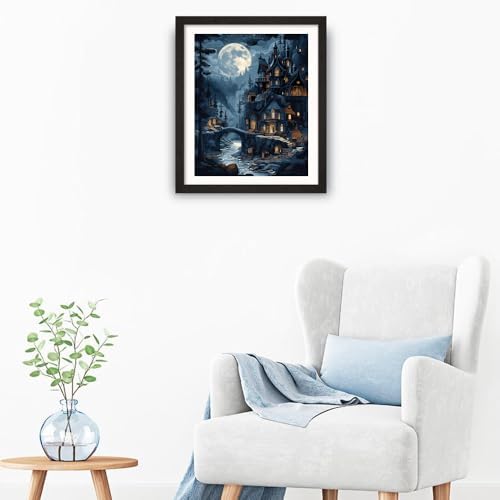 Natuyalo Paint by Numbers Kit for Adults, Paint by Numbers for Beginner Moonlit Castle, Paint by Number for Adults, Night Scene DIY Paint by Number for Gift Home Wall Decor 16x20 Inch - Image 3