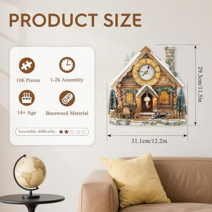3D Wooden Puzzles for Adults-Wooden House Puzzle Clock-Adult Craft - Image 2