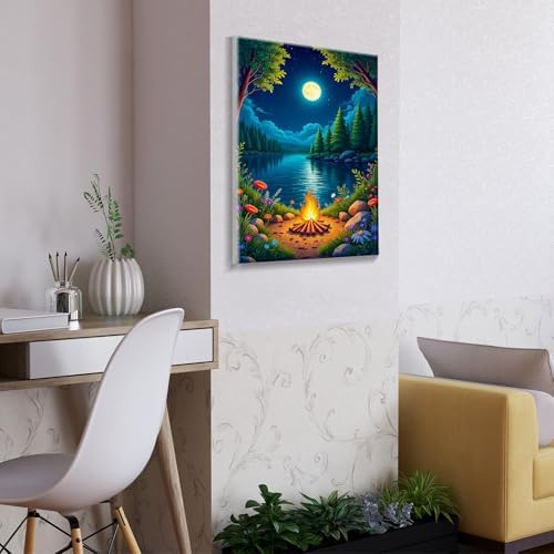ATDMS Landscape Paint by Numbers Kit for Adults with Frame Moon Paint by Number with Easel Lake Adult Paint by Number Kits Framed Canvas DIY Oil Painting by Numbers for Gift Home Wall Decor 8x12 Inch - Image 6