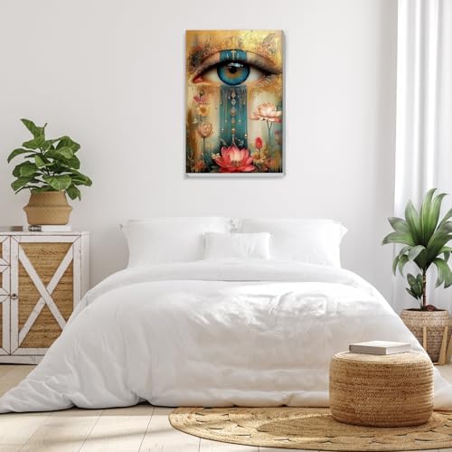 Bowetile Framed Paint by Numbers Eye Kit for Adults Beginners, Adults' Paint-by-Number Kits on Canvas, Painting by Numbers Lotus, Acrylic Vintage Number Painting for Home Wall Decor, 8x12in - Image 4