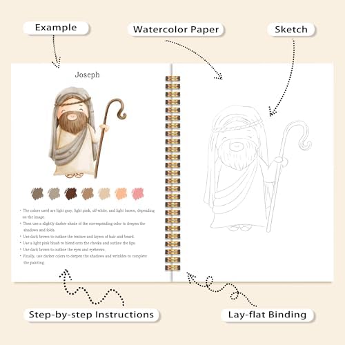 Easy Christianity Watercolor Workbook for Beginners, Water Coloring Book, 18 Colors Watercolor Paint Set, 12 Patterns Watercolor Kit, Faith-Based, Relaxing DIY Art Gift for Adults (Jesus) - Image 4