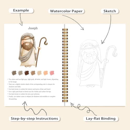 Easy Christianity Watercolor Workbook for Beginners, Water Coloring Book, 18 Colors Watercolor Paint Set, 12 Patterns Watercolor Kit, Faith-Based, Relaxing DIY Art Gift for Adults (Jesus) - Image 4
