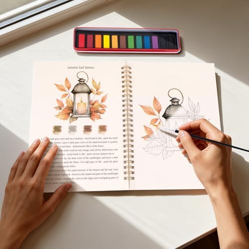 Watercolor Workbook for Adults, Beginner Friendly Watercolor Painting Kit Autumn Water Coloring Book, Nature-Themed Practice Art Gift Water Color Paint Book with Palette and Brush - Image 4