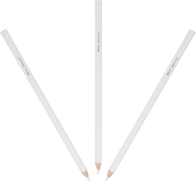 Healvian 3Pcs White Charcoal Pencils for Drawing and Sketching, Professional Art Drawing Highlight Pencils, Wooden Sketching Supplies for Artists and Students