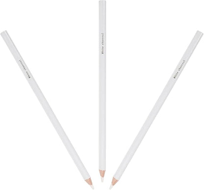 Healvian 3Pcs White Charcoal Pencils for Drawing and Sketching, Professional Art Drawing Highlight Pencils, Wooden Sketching Supplies for Artists and Students
