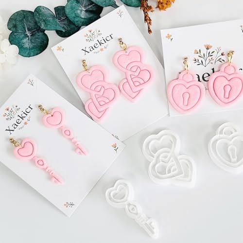 Xaekicr Heart Lock and Key Clay Cutters Set – 3PCS Polymer Clay Cutters for Earrings, Valentine’s Day Clay Earring Cutters, Polymer Clay Molds for Jewelry Making, Clay Tools - Image 5