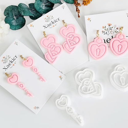 Xaekicr Heart Lock and Key Clay Cutters Set – 3PCS Polymer Clay Cutters for Earrings, Valentine’s Day Clay Earring Cutters, Polymer Clay Molds for Jewelry Making, Clay Tools - Image 5