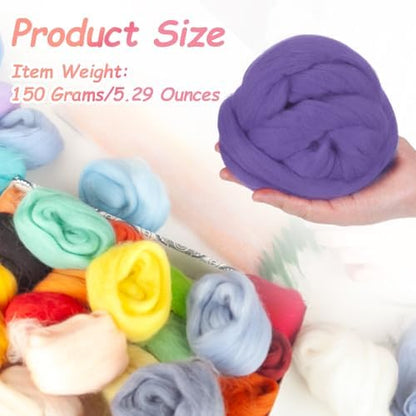 PATIKIL Wool Roving Yarn, 150G/5.3OZ Soft Felting Wool Pure Chunky Roving Yarn Bulk for Needle Felting Knitting Blanket Spinning Weaving DIY Craft, Purple - Image 2