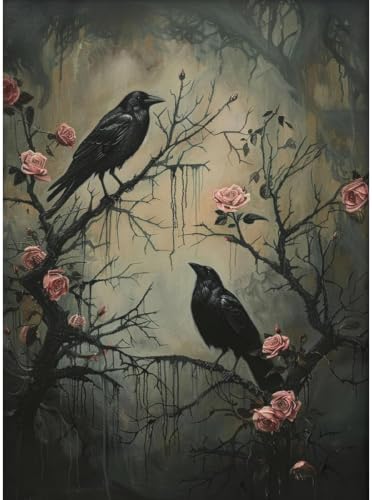 Vintage Raven Paint by Numbers Kit for Adults Framed Canvas, Frameworkless by FairylandJinWenn