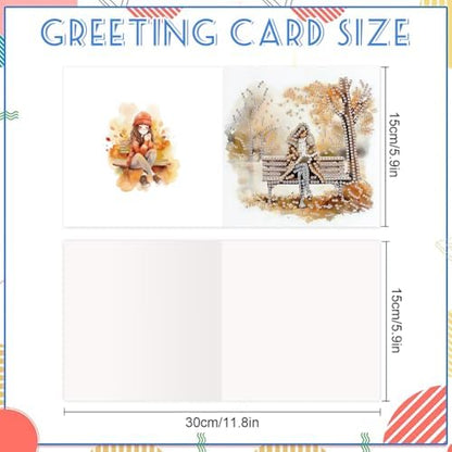 jinglinhh 6pcs Diamond Art Painting Autumn Park Bench Girl Greeting Cards with Envelopes, DIY Card Making Kits for Adults, Diamond Art Postcards Christmas Cards Craft Gifts - Image 2