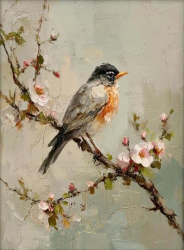 Vintage Birds Flowers Paint by Numbers Kit for Adults Canvas, Frameworkless by FairylandJinWenn