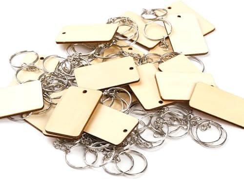 QMTSINEW 100Pcs Blank Rectangle-Shaped Wooden Keychain Set,Unfinished Wood Pieces with Key Rings and Hemp Rope,Personalized Wood Keychain,Key Tags DIY Keychain Supplies for Holiday Craft Projects, Han - Image 4