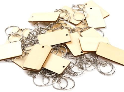 QMTSINEW 100Pcs Blank Rectangle-Shaped Wooden Keychain Set,Unfinished Wood Pieces with Key Rings and Hemp Rope,Personalized Wood Keychain,Key Tags DIY Keychain Supplies for Holiday Craft Projects, Han - Image 4