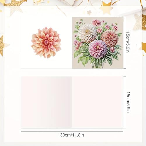 6pcs creative gift of diamond art painting birthday cards - flowers chrysanthemum, greeting card with envelope, handmade DIY painting birthday card art craft card kit postcards for family and friends - Image 2